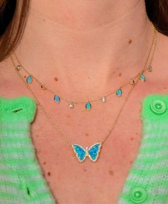 Drops of Spring Necklace with Lab-Grown Opal in 14k Gold Plated Sterling Silver