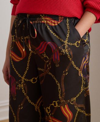 Plus Size Belting-Print Charmeuse Wide-Leg Pant