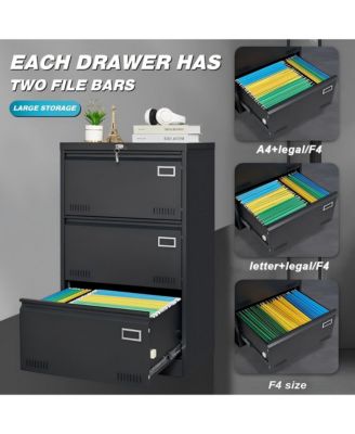 3 Drawer File Cabinet with Lock Metal Vertical File Cabinet Office Home, A4 Legal/Letter Size Narrow File Cabinet Locked