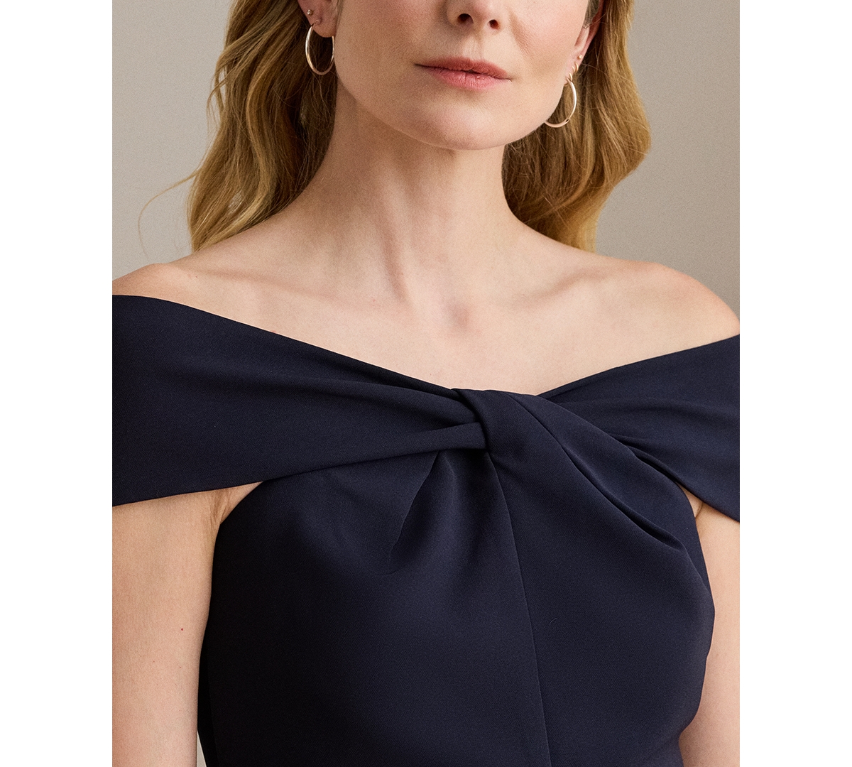 Ralph Lauren Twist-front Crepe Cocktail Dress In Blue