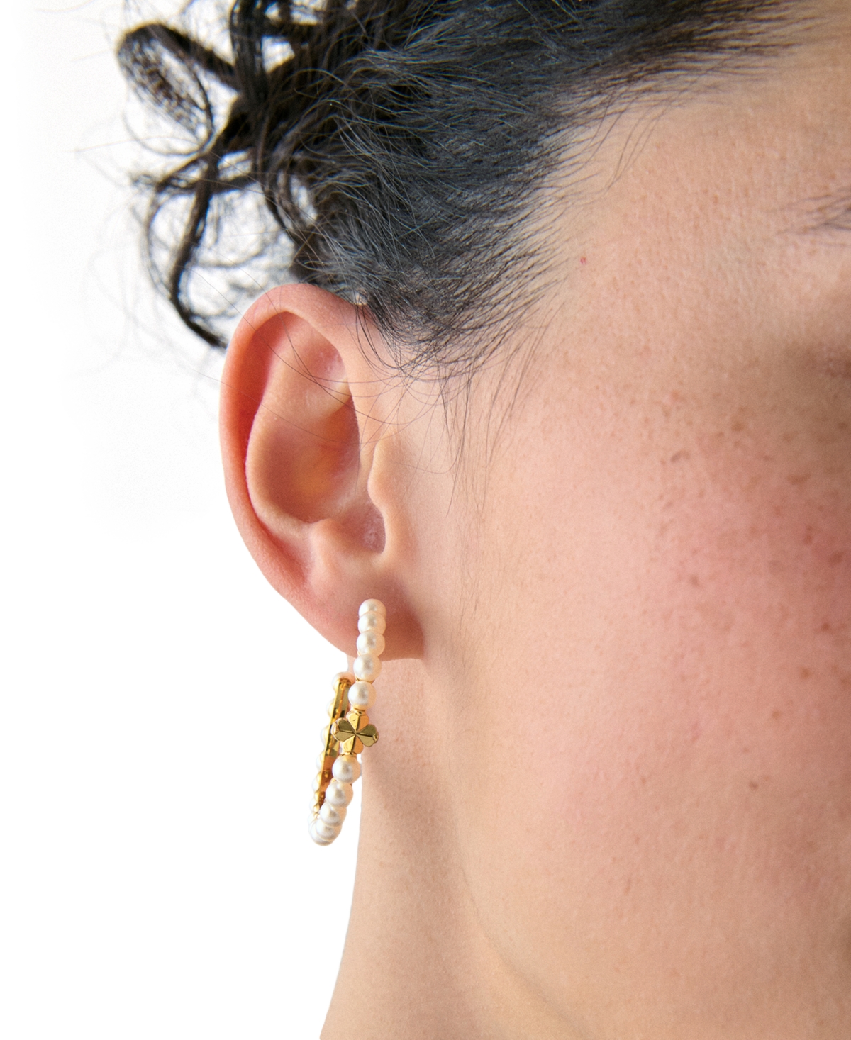 Kate Spade Imitation Pearl And Cubic Zirconia Hoop Earrings In Gold