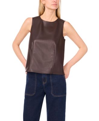 Women's Faux-Leather Sleeveless Crewneck Top 
