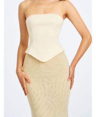 Women's Adelina Butter Yellow Peplum Mermaid Gown with Lace-up Back