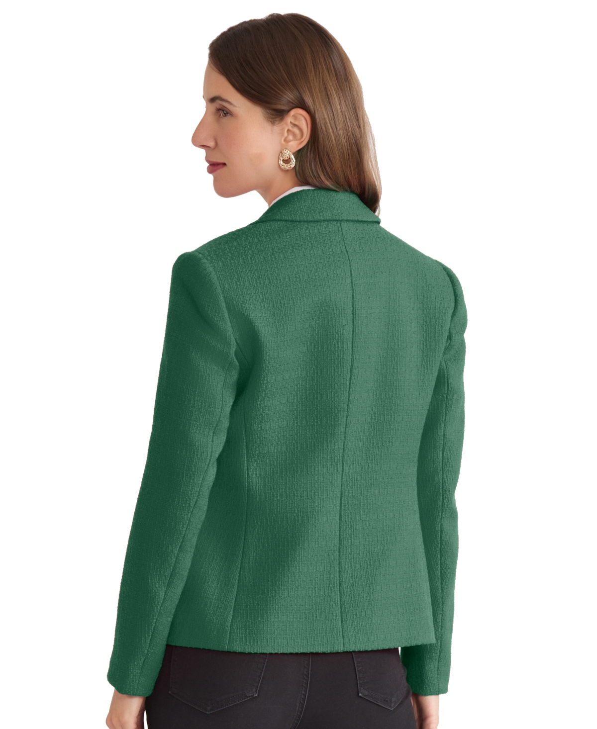 Jones New York Faux Double Breasted Tweed Jacket In Green