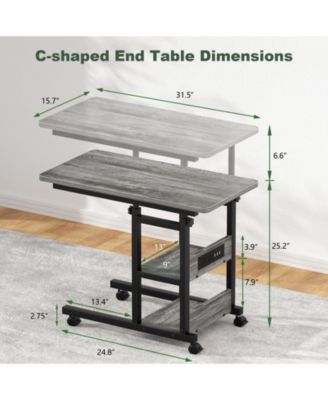 Height Adjustable C Table with USB Port and Wheels