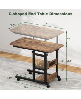 Height Adjustable C Table with USB Port and Wheels