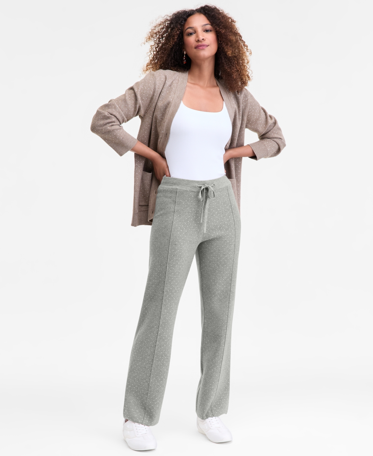 Inc International Concepts Women's Rhinestone Drawstring-waist Knit Pants, Macy's Exclusive In Gray