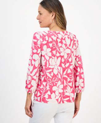 Petite 3/4-Sleeve Jacquard Top, Macy's Exclusive