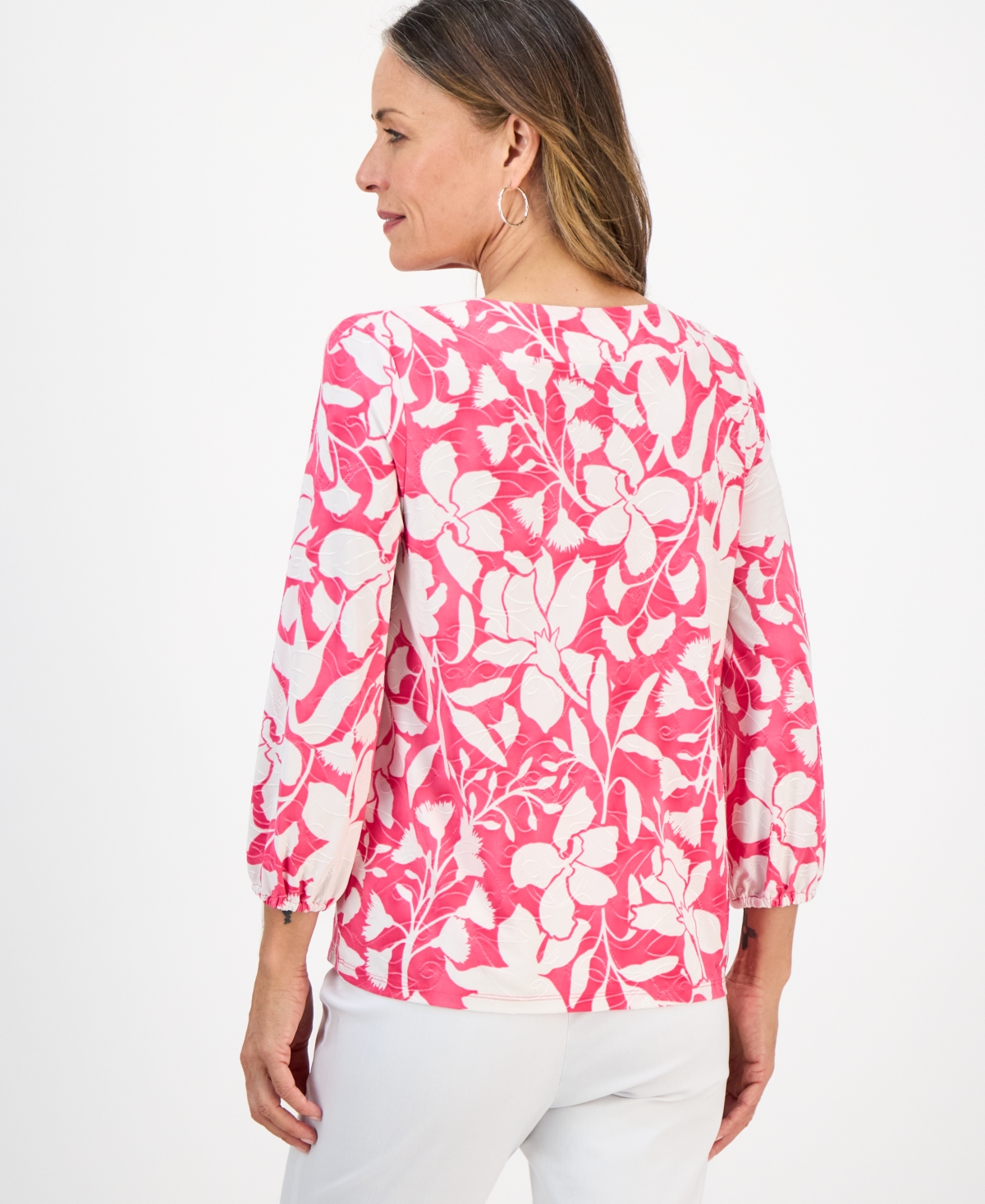 Jm Collection Petite 3/4-Sleeve Jacquard Top, Macy's Exclusive