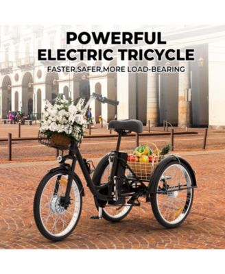 Adult Cargo Electric Trike, 24" 3-Wheel Bike with Removable 48V/13Ah Battery, Front & Rear Basket