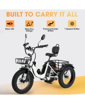 Electric Tricycle for Adults, 20"x4" Folding Fat Tire Electric Trike, 750W(Peak 1350W) Motor Etrike, 48V13Ah Battery, 3-Wheel Electric Bike
