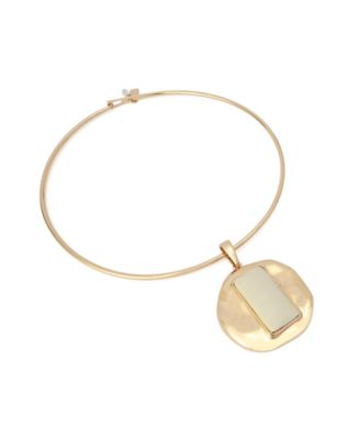 Ivory Molten Disc Statement Pendant Wire Necklace