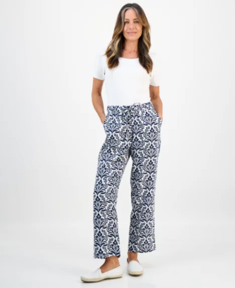 Petite Tile Print Drawstring Pants - Blue