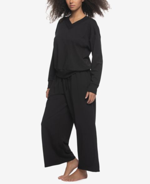 Женские толстовки Felina Regular Kimora French Terry V-Neck Sweatshirt with Wide Leg Pants, цвет: Чёрный