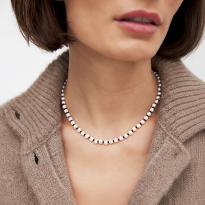 Japanese Black Beaded And Freshwater Pearl Stainless Steel Necklace