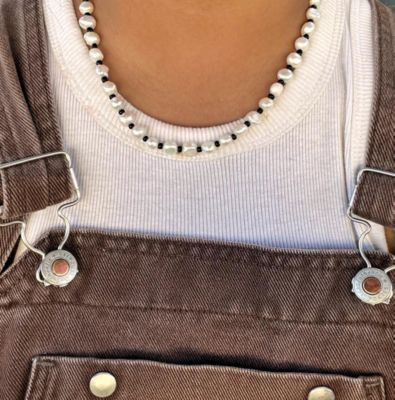 Japanese Black Beaded And Freshwater Pearl Stainless Steel Necklace