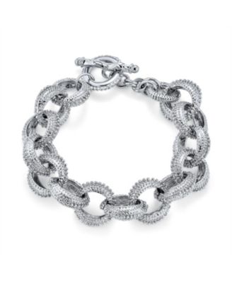 Set of 2 Large Oval Links Chunky Chain Link Bracelet Toggle Clasp Gold Plated