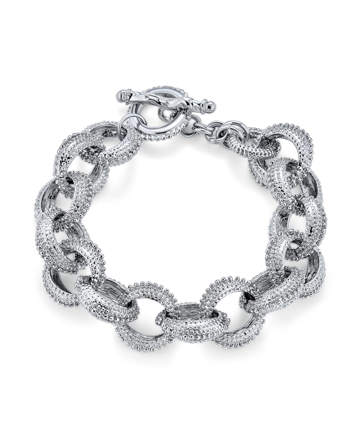 Bling Jewelry Set of 2 Large Oval Links Chunky Chain Link Bracelet Toggle Clasp Gold Plated