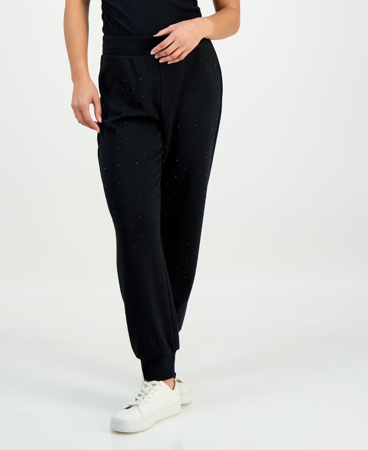 Inc International Concepts Petite Embellished High Rise Jogger Pants, Macy's Exclusive In Black