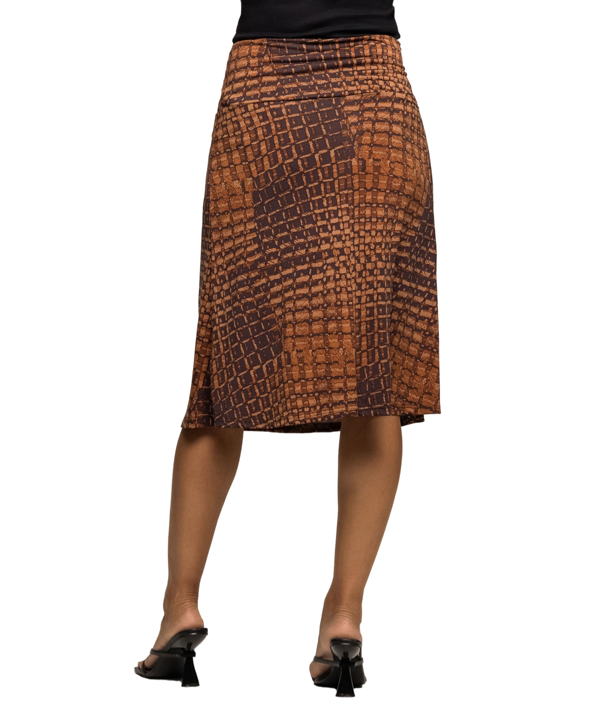 24seven Comfort Apparel Geometric Print Knee Length Skirt In Brown
