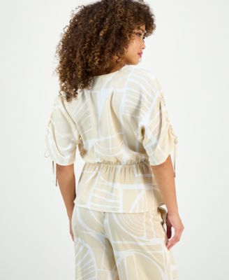 Petite Printed Surplice Peplum Top, Macy's Exclusive