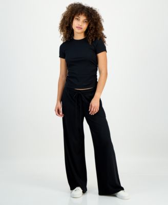 Petite Side-Ruched Ribbed Knit T-Shirt, Macy's Exclusive