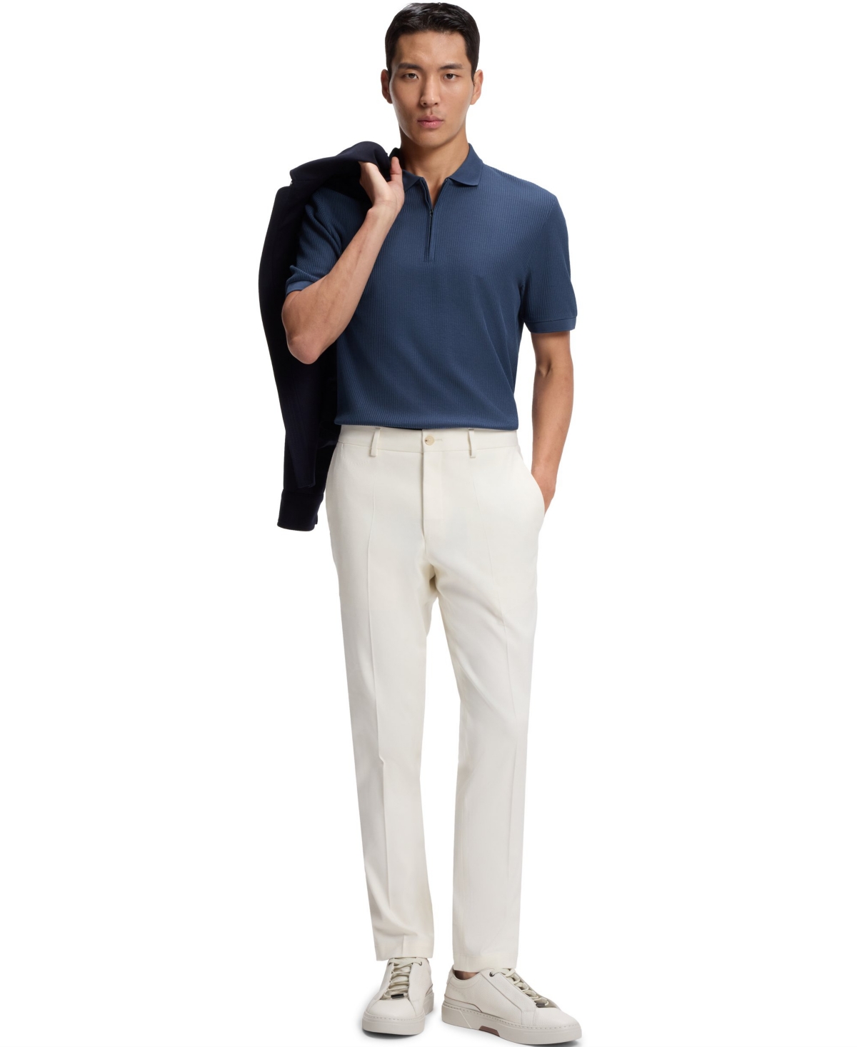 Hugo Boss Boss By  Men's Zip Placket Structured-cotton Polo Shirt In Blue