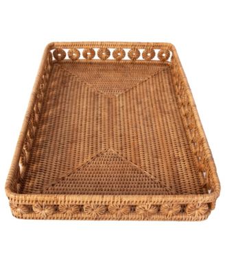 Artifacts Trading Company Rattan Inna Design Rectangular Tray with Glass Insert