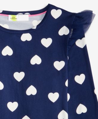 Girls 5-20 Long-Sleeve Heart-Print Ruffled Top, Macy's Exclusive