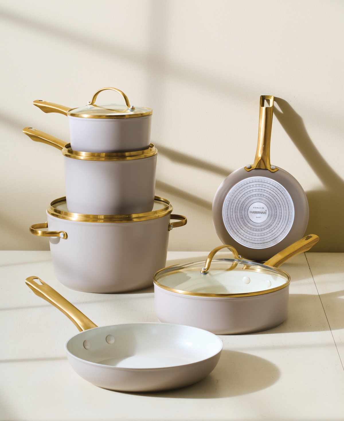 Farberware Forged Induction 12-piece Aluminum Ceramic Nonstick Cookware Set In Neutral