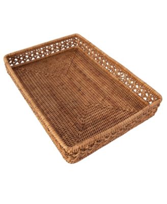 Artifacts Trading Company Artifacts Trading Company Rattan Seca Design Rectangular Tray with Glass Insert