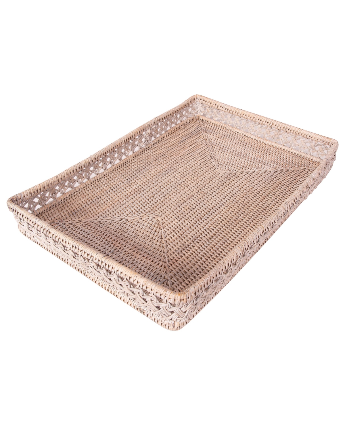 Artifacts Rattan Seca Design Rectangular Tray 17" With Glass Insert