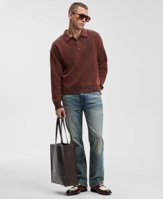 Men's Relaxed Fit Plaited Long Sleeve Polo Sweater, Macy's Exclusive