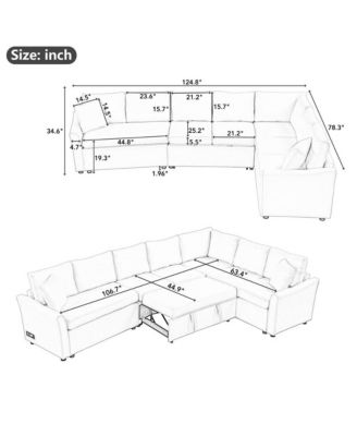 124.8'' L-Shaped Pull Out Sleeper Sofa Bed with USB Ports & Power Outlets, Convertible Sectional Couch for Living Room