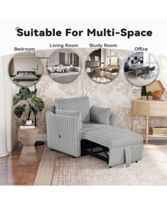  1 Pc  Fabric Upholstered, USB-A & USB-C Ports, Pillows  Pullout Sleeper, Space-Saving Design  Convertible Sofa Bed Chair