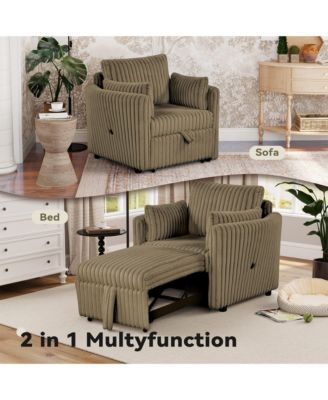  1 Pc  Fabric Upholstered, USB-A & USB-C Ports, Pillows  Pullout Sleeper, Space-Saving Design  Convertible Sofa Bed Chair