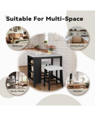 3-Piece Bar Table and Chairs Set Lvory Tall Dining Table with USB and Upholstered Bar Stool for Living Room Kitchen