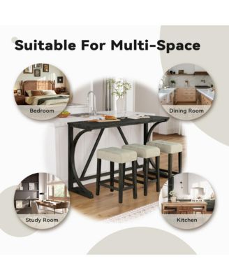4-Piece Bar Table and Chairs Set Tall Dining Table with Upholstered Bar Stool for Living Room Kitchen