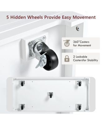 Fluted Kitchen Island with Trash Can Cabinet, Power Outlet, 3 Drawers, Open Racks, Fits 10 Gallon Bin, Wheels