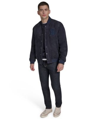 Men's Faux Suede Varsity Bomber with Patches