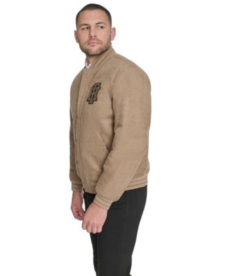 Men's Faux Suede Varsity Bomber with Patches