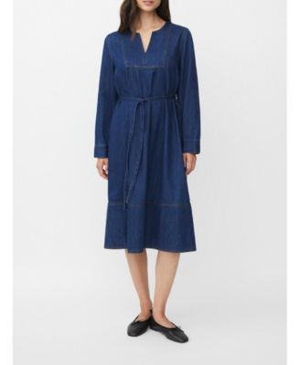 Women's Long Sleeve V-Neck Denim Midi Dress
