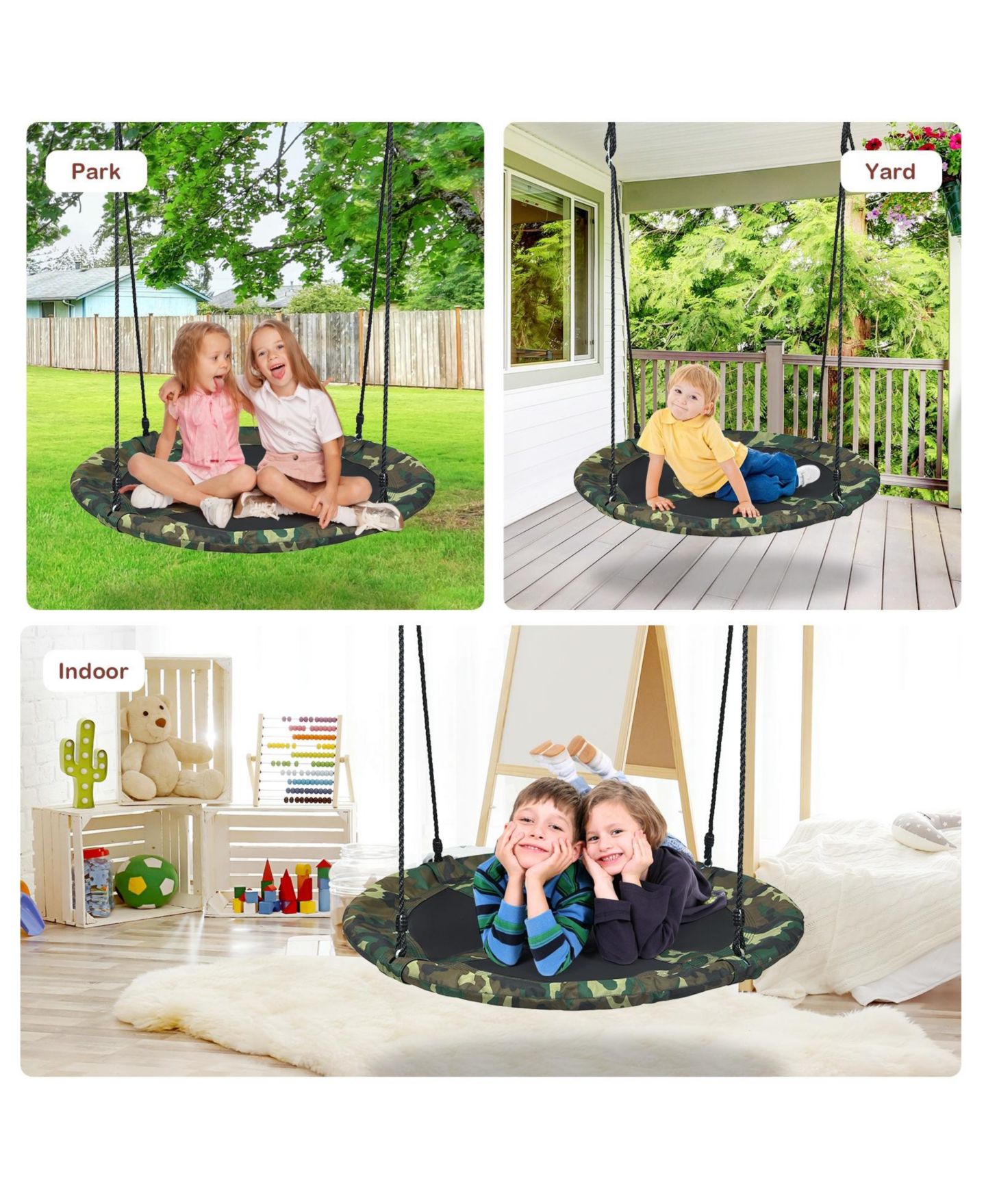 Детская игрушка HONGGE 40 Inch Flying Saucer Tree Swing with Adjustable Ropes, 700lb Capacity, Ages 3+, цвет: Зелёный — фото 5