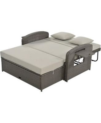 Double Reclining Rattan Chaise Lounge - Gray