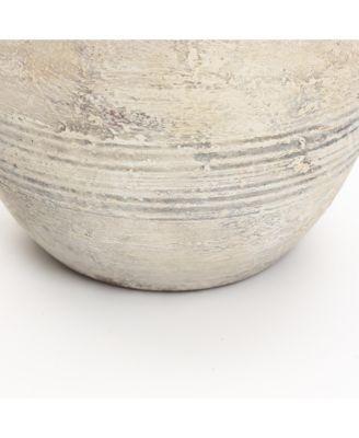 Rustic Off-White with Gray 12.4-Inch Tall Terracotta Urn Vase
