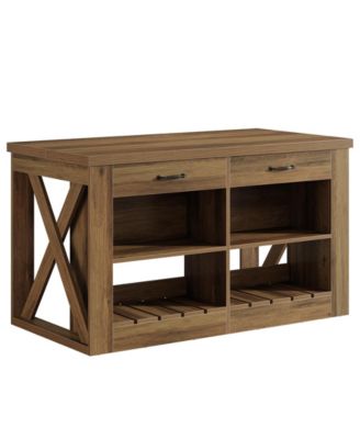 Kitchen Island with Storage and Seating, 55" Farmhouse Stationary Island Table