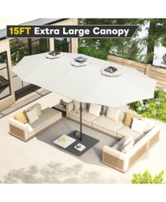 15ft Patio Double-Sided Umbrella, 156 PCS Solar LED Light Outdoor Large Umbrella