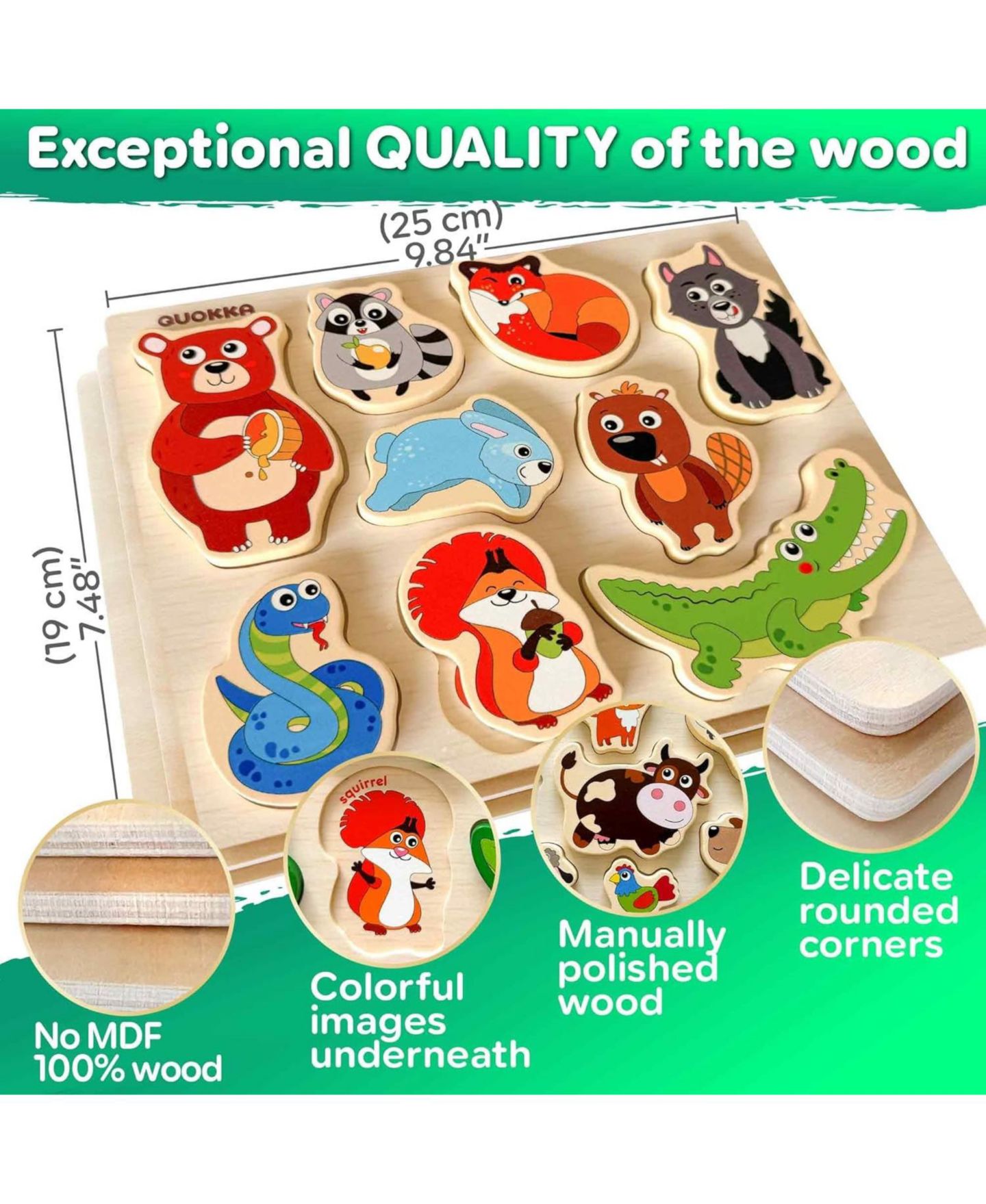 Детские игрушки Quokka Safari Animals Chunky Wooden Puzzle Set, 75-Piece, Ages 2+, цвет: Safarianimals — фото 2