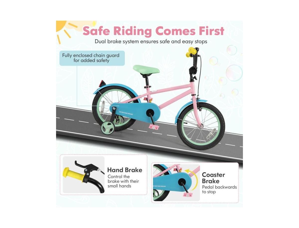 16 Inch Kids Bike with Adjustable Handlebar and Saddle, Pink