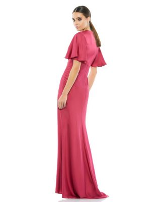 Women's Flounce Sleeve V Neck Trumpet Gown